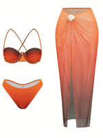 S - XL 3PCS With Skirt Underwired Bikini Female Swimsuit Women Swimwear Three-pieces Bikini set Bather Bathing Suit Swim V8080
