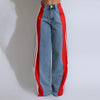 Women's Spring Summer Baggy Jeans Pants High Waist Loose Wide Leg Side Striped Denim Pants Streetwear