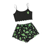 Sexy Alien Print Sling Sleepwear Women's Pajamas Set V-Neck Pyjamas Female Homewear Sleeveless CuteTop And Shorts