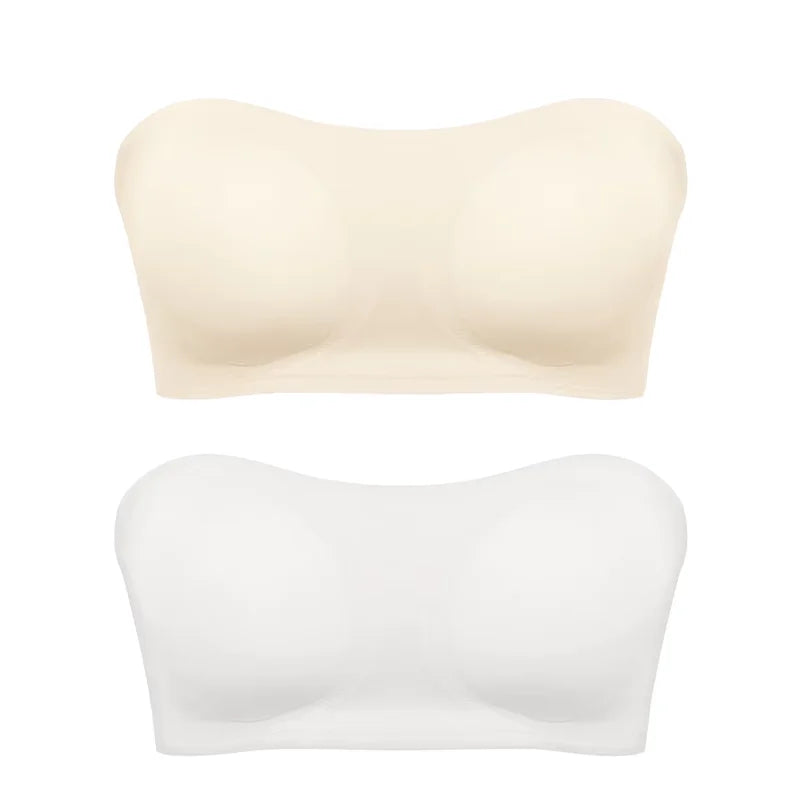 Women's Sexy Strapless Push Up Bra Removable Padded Seamless Ice Silk Top Women Invisible Beauty Back Anti-slip Off-shoulder Bra