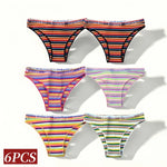 6PCS/Set Cotton Panties For Women Striped Briefs Low Waist Bottoms Female Sports Underpants Seamless Underwear Sexy Lingerie