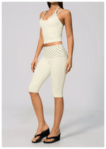 New Fake Two-piece Yoga Sets Women Striped Shock-absorbing Slim Sports Tank Top Fitness Suit Gym High Waist Mid Pants Tracksuit