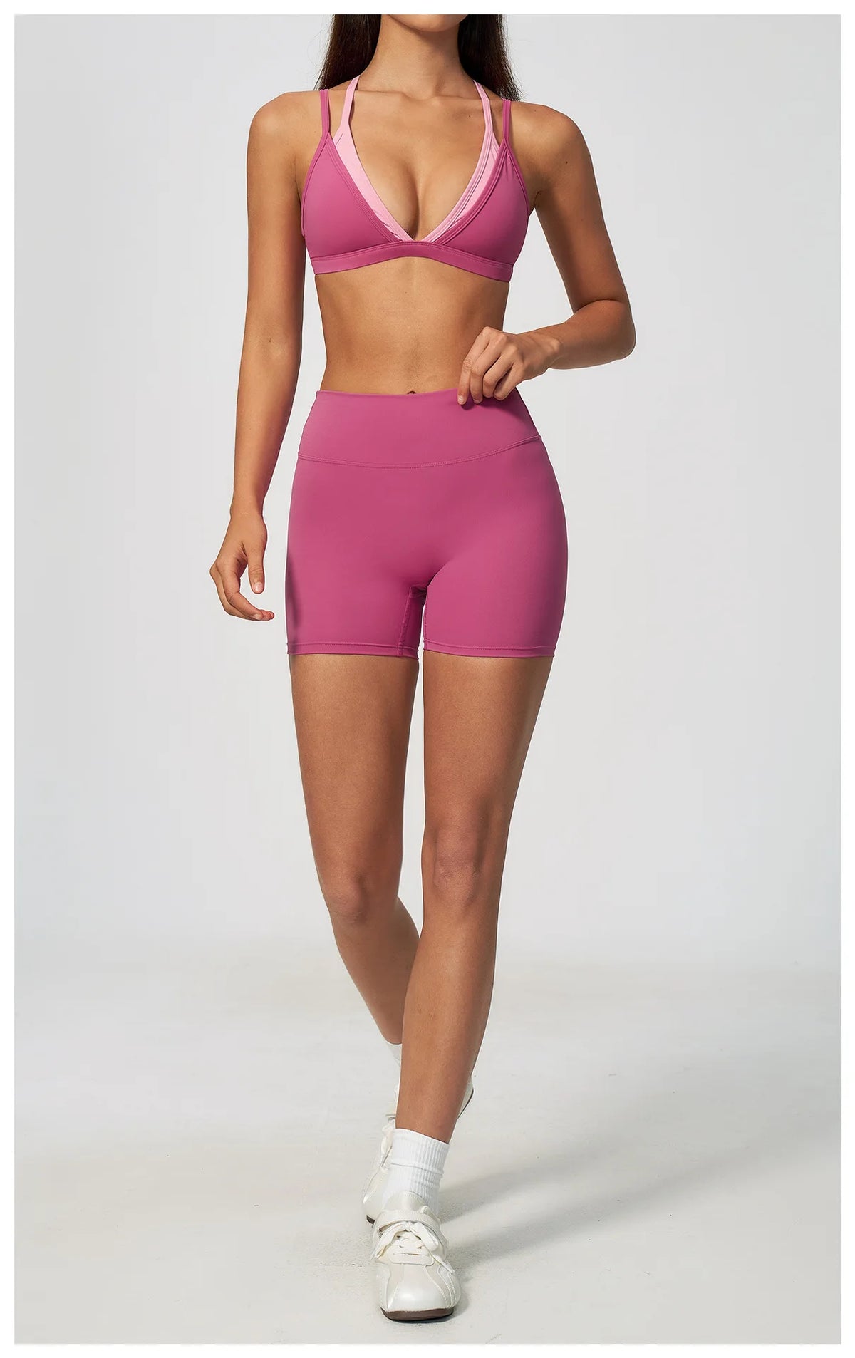 Women 2PCS Yoga Suit Double Strap Shockproof Sports Bra High Waist Tigh Short Fitness Suit Gym Running Leggings Tracksuits