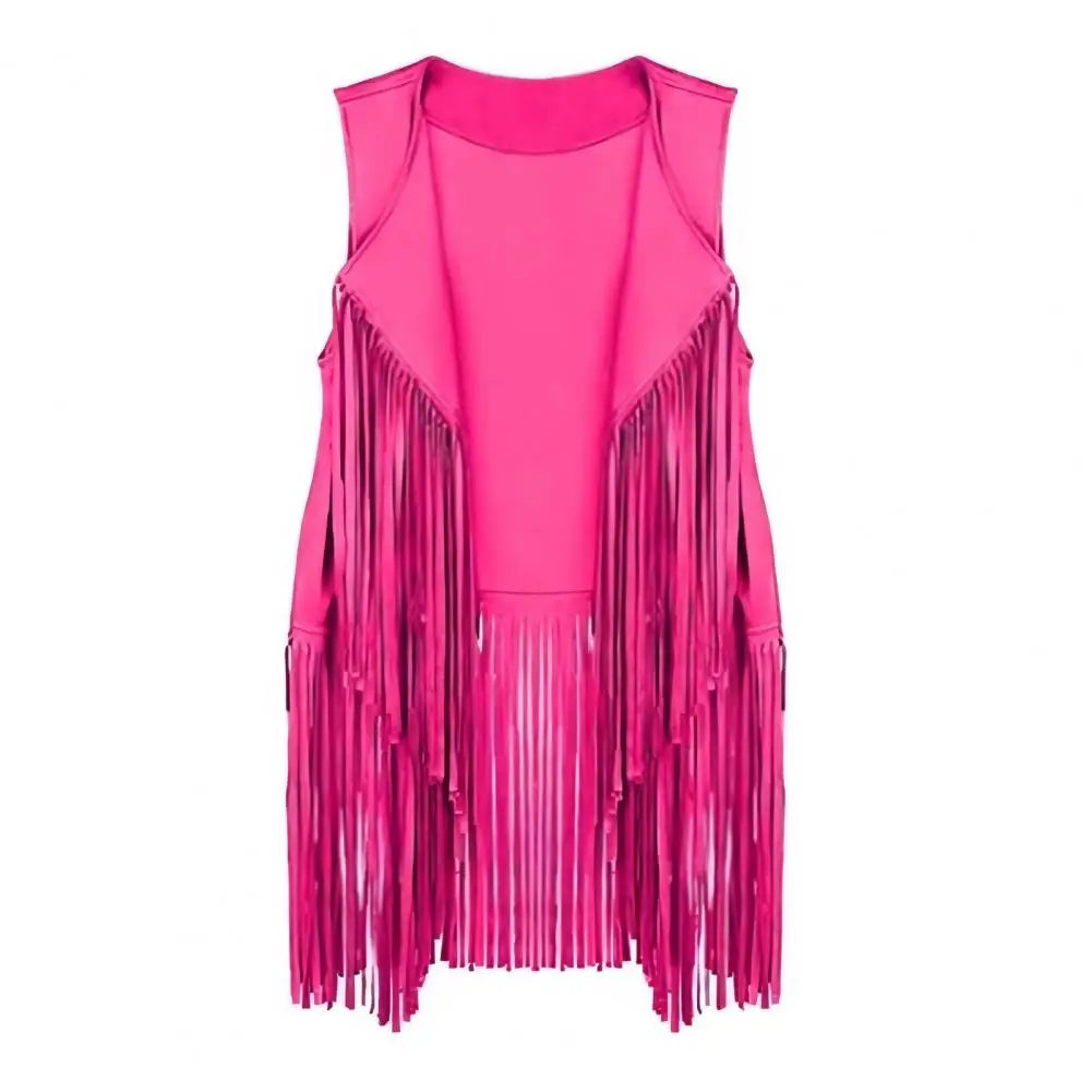 Open Front Tassel Cardigan Women's Fringe Vest Retro Sleeveless Jacket Cowgirl Western Outfits Outerwear