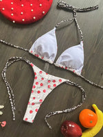 Swimwear Women CuteCherry Print Brazilian Thong Bikini Set Sexy Thong Swimsuit Two Pieces Bathing Suit Women 2023 Beach Wear