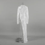 Woman Clothing 2026 O-neck Hollow Out High Slit Long Maxi Lace Dress Black Streetwear Ladies See-through Black T-shirt Dresses
