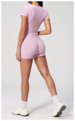 Speed Drying Tight Yoga Sets Women Color Contrast Short Sleeve Slim Sports Top High Waist Leggings Running Fitness Athletic Wear