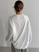Women Basic Long Sleeve Loose O-neck T-shirt Autumn Winter Solid Color Tee Top Streetwear