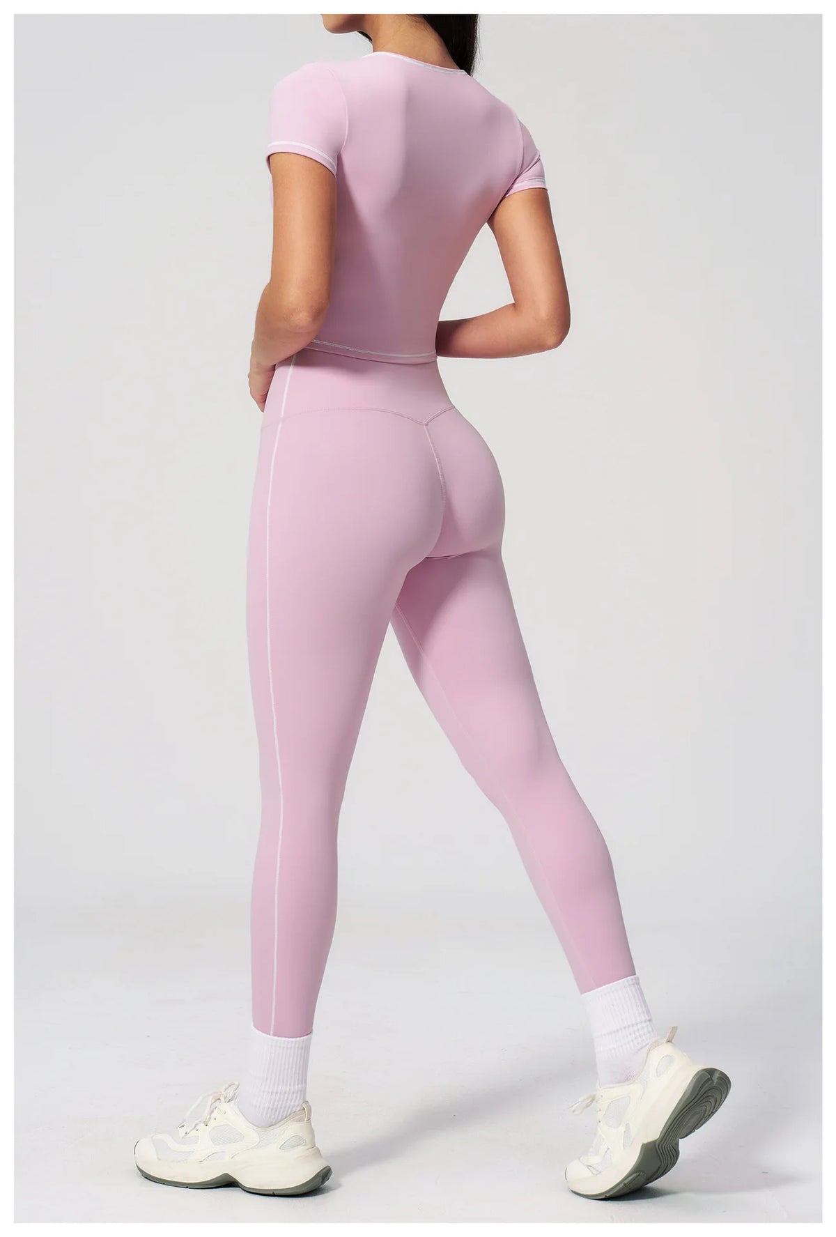 2PC Color Contrast Yoga Suit Women Short Sleeve Square Collar Slim Sports Top Fitness Suits Outdoor Exercise Leggings Tracksuit