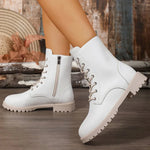 British Style Pu Leather Ankle Boots Women Spring Autumn Side Zipper Up Boots for Woman Plush Size Non Slip Booties Ladies