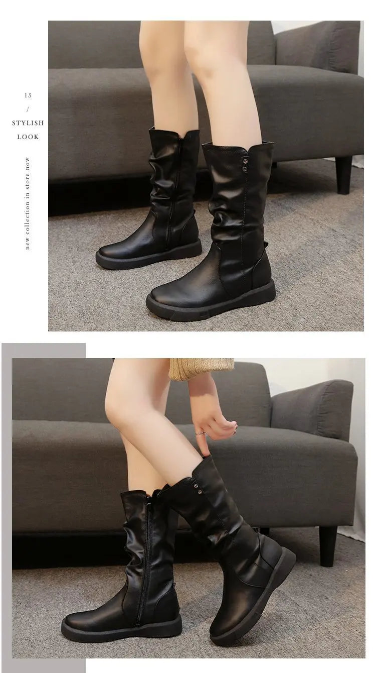 Women Thigh High Boots Women Modern Boots Zippers Outdoor Female Casual Platform Shoes Ladies Leather Long Boots Botines Mujer