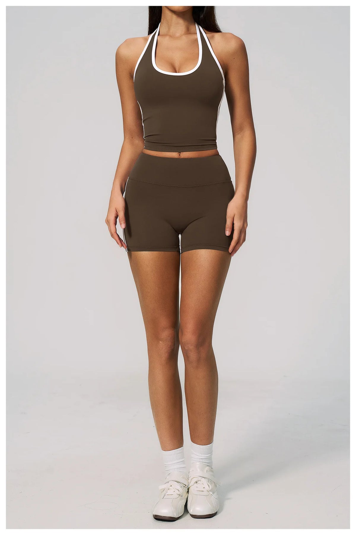 Naked Color Contrast Yoga Sets Women Hanging Neck Sports Vest Gym Clothes Breathable High Waist Shorts Fitness Suits Tracksuit