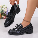 Patent Leather Bowknot Oxford Shoes Women Plus Size 43 Pointed Toe Thick Heel Pumps Woman Elelgant Slip On Pu Leather Shoes 2026