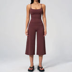 Gym Workout Yoga Sets Women Square Neck Slimming Sports Tank Top Fitness Gym Suit Outdoor High Waist Flare Pants Two-piece Set