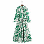 Foridol Casual Button Up Shirt Dress Maxi Long Women Dress Robe Floral Print Green Boho Autumn Winter Sash Laides Dress 2025