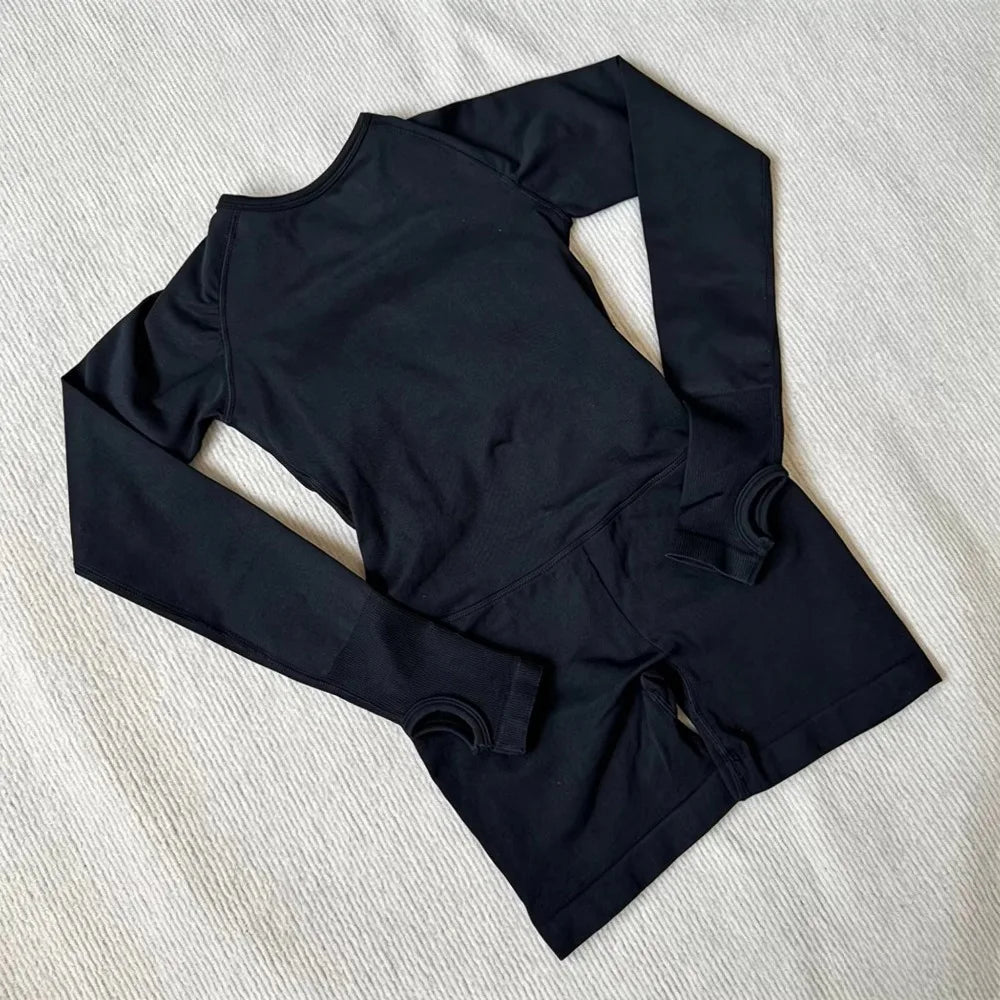 STOUREG Impact Long Sleeve One Piece Jumpsuit Women Backless Slim Fit Elastic Tummy Control Yoga Gym Sports Workout Bodysuit