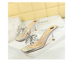 BIGTREE New Crystal Slippers Shoes Women Fine High Heels Transparent Sandals Female Slippers Sexy Outside Beaded Beach Shoes