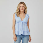 Women's Summer Solid Color Babydoll Tank Tops Button Down Stylish Lace Trim Loose Hem Deep V Neck Sleeveless Shirts