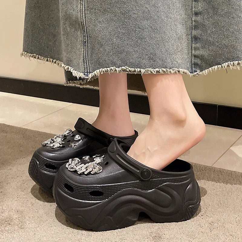 Cute DIY Butterfly Fashion Clogs For Women Summer Platform Shoes Soft EVA 2 Way Wear Sandals For Female Indoor Street Slippers