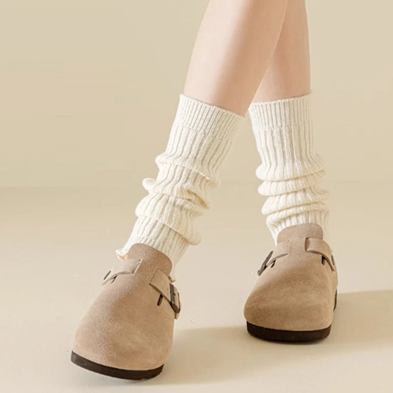 Women's warm knitted socks, autumn and winter Korean version long leg stacked socks, solid color warm dance yoga knitted socks