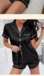 Sweet Simple Ice Silk Pajamas for WomenThin Short-sleeved Home Clothes Suit Nightwear Women's Pajamas Set Nightie Summer