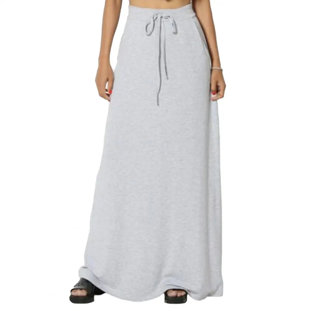 Women Maxi Skirt Adjustable Drawstring High-Waisted Solid Color Long Skirt with Pockets Casual Work Skirt Skirts for women
