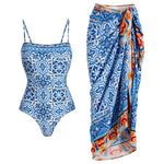 2Pcs Printed Swimsuit Women Sexy Swimwear New Bikini With Long Skirt Female Biquini Push Up Swim Suit Bodysuit Beachwear CoverUp