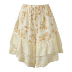 Women's Floral Lace Hem Shorts Drawstring Elastic Waist Wide Leg Knee Length Shorts Daily Loose Casual Lounge Street Mid Pants