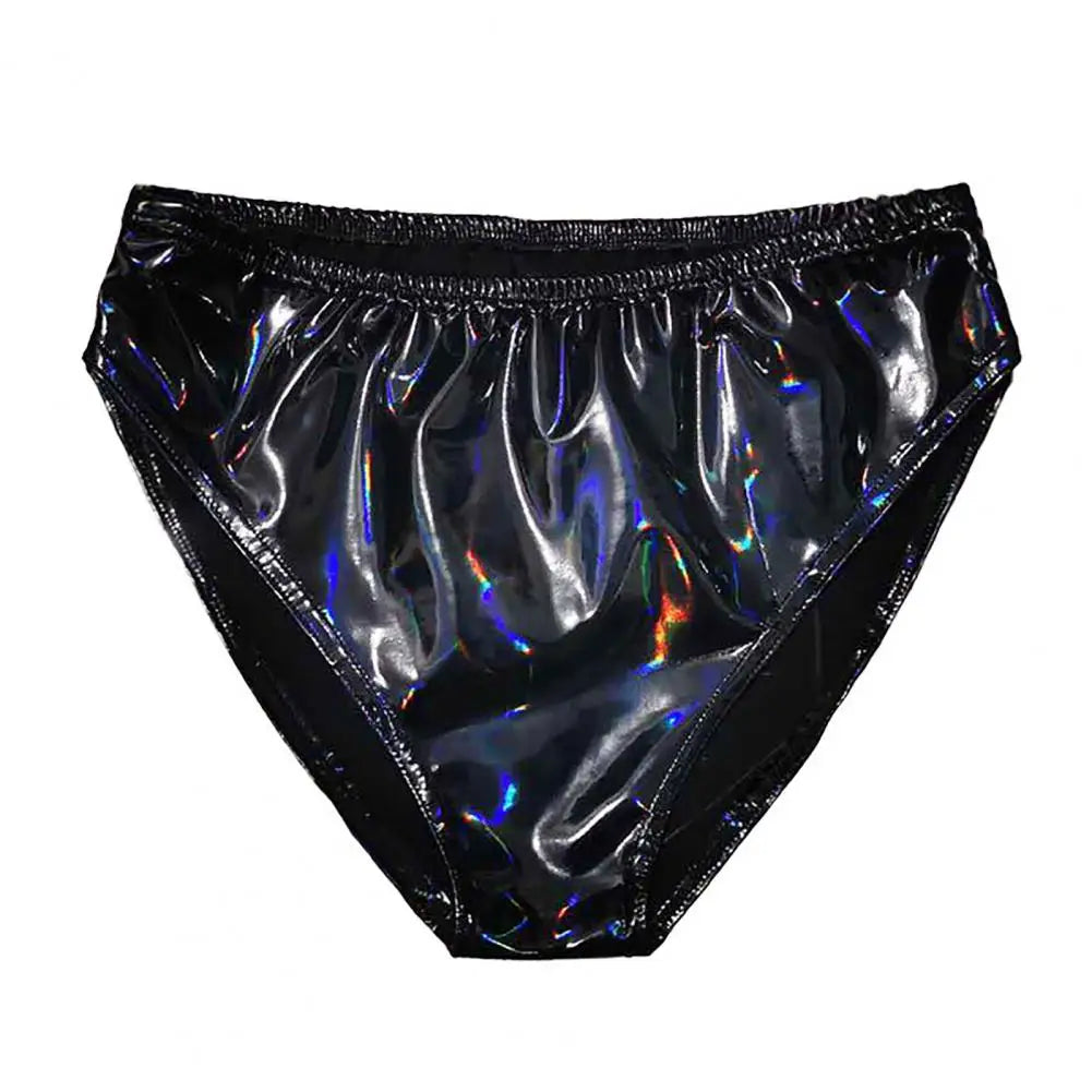 Women Panties Glossy Surface Triangle Shape Elastic Waist Honeymoon Underwear High Waist Bright Mirror Paint Women Underpants