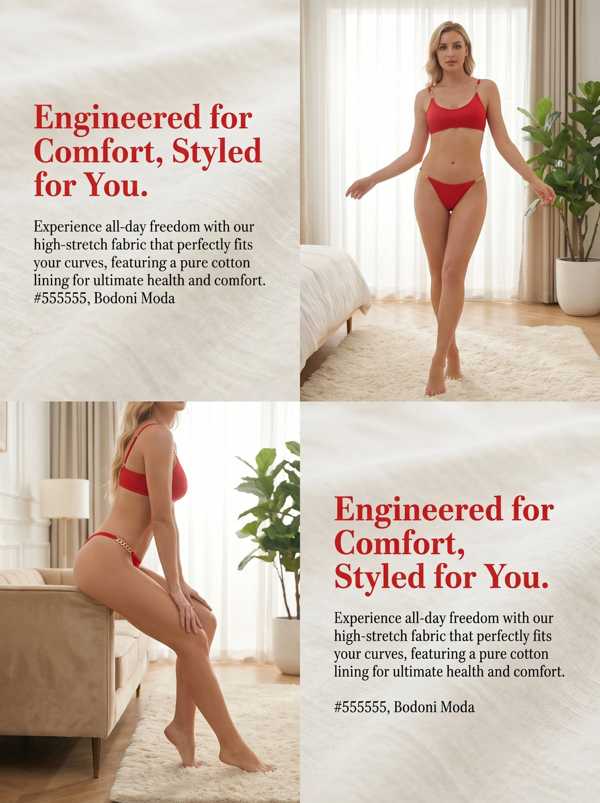 Women Red Thong Sexy G-string Rhinestone Chain Breathable Ribbed Fabric Low Rise Perfect Fit No Panty Lines Lingerie C2351