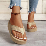 Straw Rope Weave Wedge Flip Flops Women Lightweight Thick Bottom Beach Slippers Woman 2025 Summer Clip Toe Platform Sandals