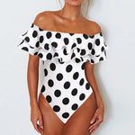 Black and White Polka Dot Ruffled One-Piece Swimsuits Sexy Push Up Bathing Suit Bodysuit Girl Beach Backless Swimwear Monokini