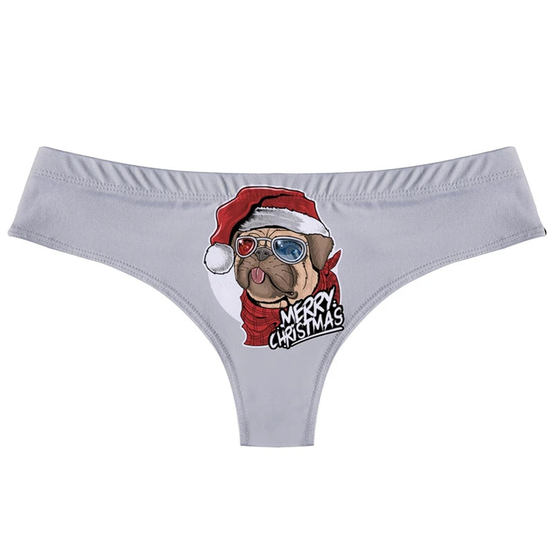 Cute Cartoon Christmas Dog Print Thong Sexy Low Rise Women's G-string Loose Fit T-back Seamless Invisible Female T-pants