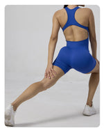 Seamless Yoga Jumpsuit Sleeveless Shorts One Piece Yoga Suit Sexy Cutout Backless Top Women Playsuit Gym Summer Workout Clothes