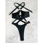 Sexy Tummy Cut Out Leopard Snakeskin Women Swimwear One Piece Swimsuit Female Halter High Cut Leg Bather Bathing Suit Swim V7972