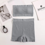 Women Seamless Bra Set Ribbed Sports Shorts Sexy Strapless Lingerie Set Nonwire Bralette Female Bandeau Underwear Set