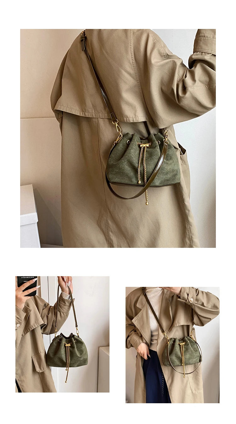 2026 Soft Commuting Crossbody Bags Faux Suede Sewing Hot Sale Bags for WomenThread Solid Color String Women's Handbags