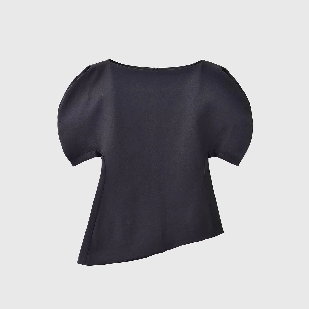 Women's Fashion Casual Short Sleeve Top Women Solid Black Boat Neck Puff Sleeve Hem Top Slim Fit Casual Blouse For Party 0PX4