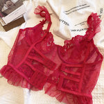 Women's French Lace Lingerie Set Sexy Ultra Thin See Through Bra & Thong Shaping Camisole Embroidery Underwear Set Hot Tushy P P