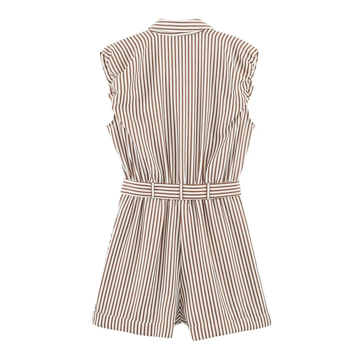Women's Belted Striped Shorts Jumpsuit Women Striped Sleeveless Button Down Belted Pocket Detail Casual Jumpsuit For Summer 9X2T