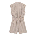Women's Belted Striped Shorts Jumpsuit Women Striped Sleeveless Button Down Belted Pocket Detail Casual Jumpsuit For Summer 9X2T