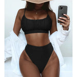 New Sexy Wrinkled Padded Female Swimsuit High Waist Bikini Women Swimwear Two-pieces Bikini Set Bather Bathing Suit Swim V3191