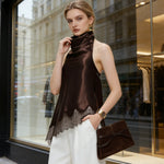 Women's Halter Sleeveless Satin Fabric Lace Trim Vest Elegant Chic Loose Fit Office Casual Daily Wear Party Fashion Tank Top