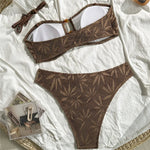 Brown Leaf Fishing Net Bandeau Bikinis Sets Front Hollow Out Sexy Swimsuit Woman 2026 Bead Swimwear Bathing Suit Bikini De Mujer