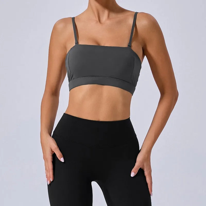 Women Yoga Bra Removable Shoulder Strap Anti-Slip Bra Wrap Chest Dual-Use Sports Yoga Wear Outside Running Fitness Top