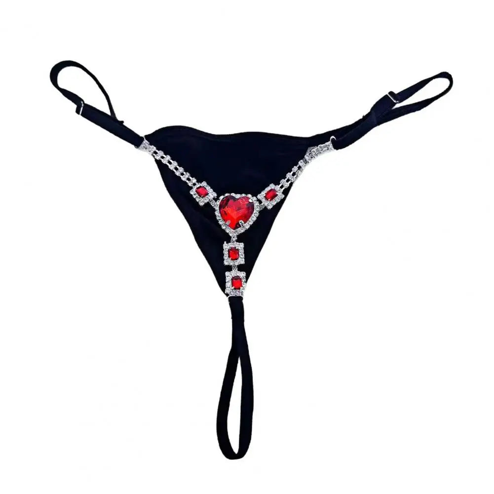 Mini G-string Bikini Thong Sexy Rhinestone Thong for Women Low Rise T Back Underpants Waist Body Chain Jewelry for Festival Rave
