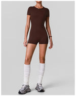 Butt Lifting One Piece Body Shaping Yoga Jumpsuit Women Short Sleeve Hollow Out Backless Bodycon Shorts Sports Suit Workout Wear
