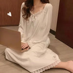 Long Sleeve Princess Style Nightdress Women's Pajamas Lace Palace Korean Version Loose Plus Size New Homewear Birthday Gift
