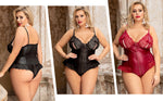 Black Sexy Lingeries Faux Leather Hollow Out Ruffled Lace Zipper Deep V-Neck Jumpsuits Adjustable Straps Elegant Women Bodysuits