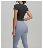 2 Pieces Women Tracksuit Yoga Set Spring Summer Short Sleeve Hollow Out Slim Sports Top High Waist Leggings Running Fitness Suit